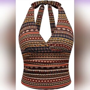 Womens Plus Size Multicolor Halter Neck Women Top